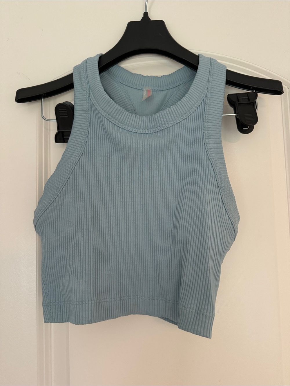 Light Blue Ribbed Tank Top - Women's Crop Racerback